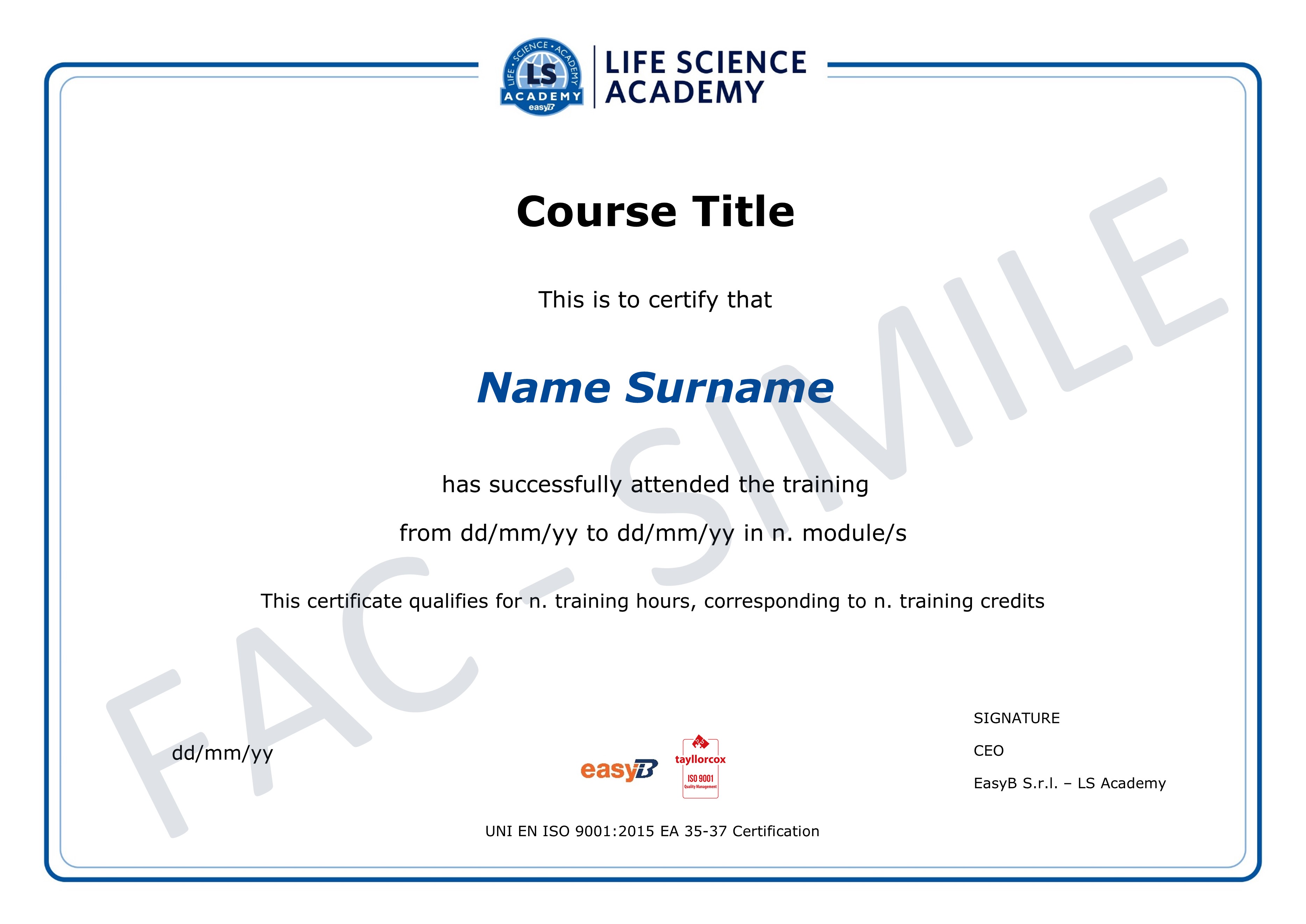 Esempio di attestato